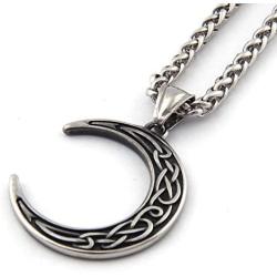 Gungneer Stainless Steel Celtic Knot Crescent Moon Pendant Necklace Irish Protection Accessories Keel Chain Jewelry