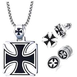 MPRAINBOW Mens Hollow Vintage Templar Knight Cross Pendant Necklace Biker Gothic Jewelry,Free Chain