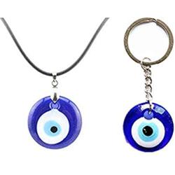 jewelry world Evil Eye Necklace 3cm Glass Pendant Necklace Turkish Kabbalah Jewish Charm Keychain Set