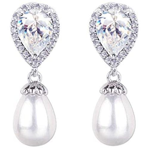 SELOVO Dangle Earrings Bride Cubic Zirconia Simulated Pearl Drop Chandeliar Earrings