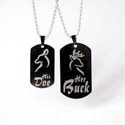 Hsumonre Elk Matching Heart Necklace Stainless Steel Pendant Deer Relationship Jewelry Promise Couple Gift for Lover
