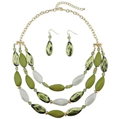 Bocar 3 Layer Beads Statement Necklace Earring for Women Jewelry Set Bocar 3 Layer Beads Statement Necklace Earring for Women Jewelry Set