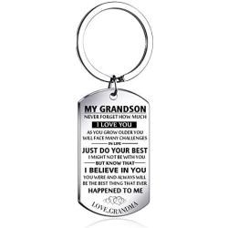 Meaningful dog tag keychain rings for boy and men,to my grandson from grandma silver plated plated Stainless steel keychain Inspirational Gifts for grandson Jewelry