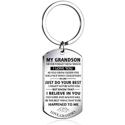 Meaningful dog tag keychain rings for boy and men,to my grandson from grandma silver plated plated Stainless steel keychain Inspirational Gifts for grandson Jewelry
