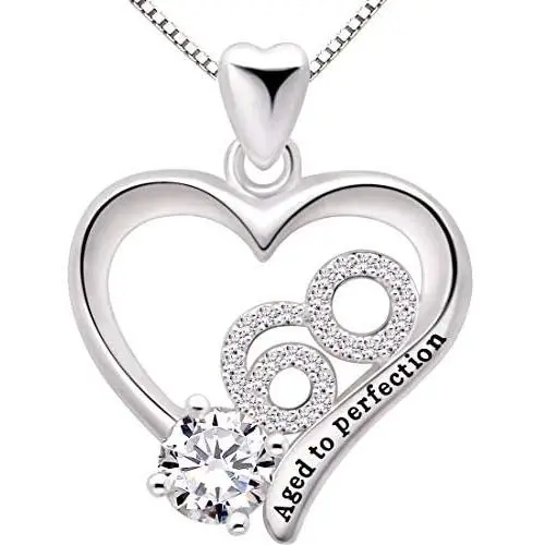 ALOV Jewelry Sterling Silver 60th Birthday Aged to Perfection Cubic Zirconia Pendant Necklace ALOV Jewelry Sterling Silver 60th Birthday Aged to Perfection Cubic Zirconia Pendant Necklace