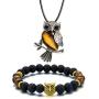 Softones Owl Necklace Healing Crystals Necklace for Women Men Reiki Spiritual Energy Gemstone Necklace Lava Owl Bracelet Set Gifts for Women with Gift Box