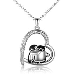 MONGAS Penguin Necklaces 925 Sterling Silver Hugging Penguins/Sloth/Panda Cute Animal Jewelry for Women Sister