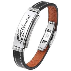 NC Leather Bracelet for Women Mens, Stainless Steel Friendship Bracelets for Teen Girls 12 Constellations Couples Bracelet Jewelry