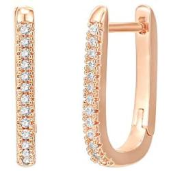 PAVOI 14K Gold Plated 925 Sterling Silver Cubic Zirconia U-Shaped Huggie Earrings in Rose Gold, White Gold and Yellow Gold