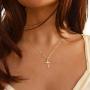 Befettly Tiny Cross Necklace, Women 14k Gold Filled Polished Faith Necklace Dainty Circle Pendant Necklace Crucifix Cute Heart Necklace