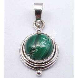 SilverStarJewel Sterling Silver Green Malachite Pendant 2.5 cm 2.8 Grams Wedding Jewelry
