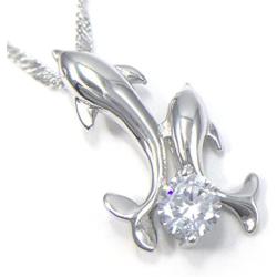 Pearl of Dream Dancing Dolphins Sterling Silver Pendant Necklace