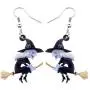 NEWEI Acrylic Animal Sweet Halloween Broomstick Witch Earrings Drop Dangle Fashion Jewelry for Women Girls Teens Gift Charms