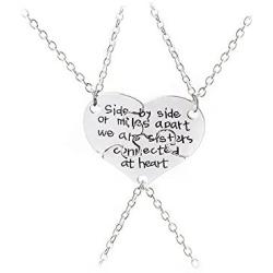 Meiligo Retro 3 Pcs Best Friends Forever Gift Side by Side Or Miles Apart Letter Puzzle Dog Tag Necklace Heart Matching Engraved Letter Jewelry