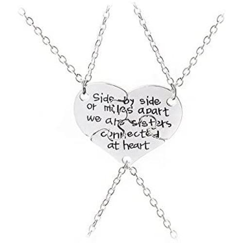 Meiligo Retro 3 Pcs Best Friends Forever Gift Side by Side Or Miles Apart Letter Puzzle Dog Tag Necklace Heart Matching Engraved Letter Jewelry