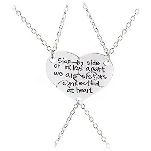 Meiligo Retro 3 Pcs Best Friends Forever Gift Side by Side Or Miles Apart Letter Puzzle Dog Tag Necklace Heart Matching Engraved Letter Jewelry