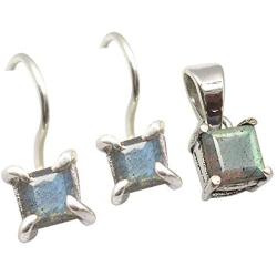 SilverStarJewel Jewelry Set LABRADORITE 925 Silver Earrings Pendant Free Jewelry Velvet Pouch