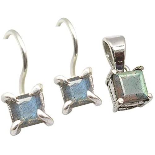 SilverStarJewel Jewelry Set LABRADORITE 925 Silver Earrings Pendant Free Jewelry Velvet Pouch