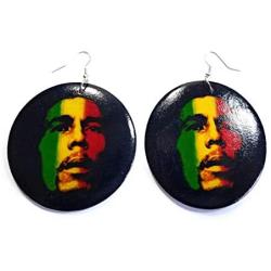 Teris Boutique Rasta Reggae Lover Jamaican Music Singer Round Circle Fish Hook Dangle Earrings
