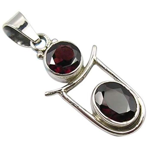 SilverStarJewel 7 x 7, 7 x 9 mm Garnet Pendant 1.4'' 925 Fine Silver New Jewelry