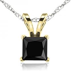 Dazzlingrock Collection 14K Gold Princess Cut Black Diamond Ladies Solitaire Pendant