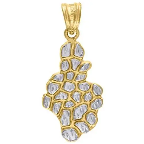 10k Gold Two tone Nugget Mens Height 34.2mm X Width 14.6mm Nugget Charm Pendant Necklace Jewelry Gifts for Men 10k Gold Two tone Nugget Mens Height 34.2mm X Width 14.6mm Nugget Charm Pendant Necklace Jewelry Gifts for Men