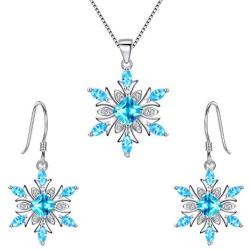 EVER FAITH Womens Jewelry Sets 925 Sterling Silver Cubic Zirconia Snowflake Winter Party Necklace Earrings Set