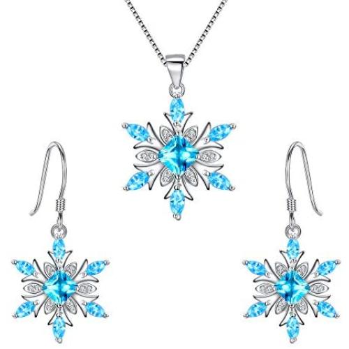EVER FAITH Womens Jewelry Sets 925 Sterling Silver Cubic Zirconia Snowflake Winter Party Necklace Earrings Set