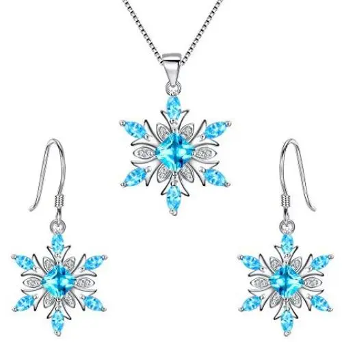 EVER FAITH Womens Jewelry Sets 925 Sterling Silver Cubic Zirconia Snowflake Winter Party Necklace Earrings Set