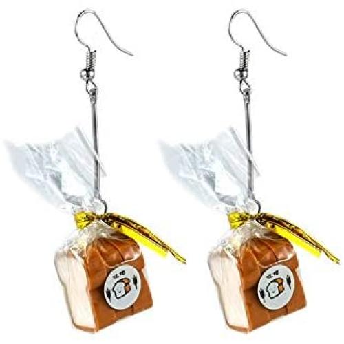 Mountainer Creative Handmade Mini Simulation Food Toast Dangle Earrings for Women Cute Bread Drop Earrings Funny Jewelry Gift