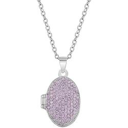 In Season Jewelry 925 Sterling Silver Cubic Zirconia Pink Locket for Girls Oval Photo Necklace 16''