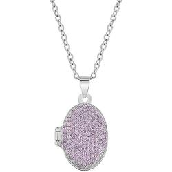 In Season Jewelry 925 Sterling Silver Cubic Zirconia Pink Locket for Girls Oval Photo Necklace 16''