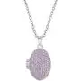 In Season Jewelry 925 Sterling Silver Cubic Zirconia Pink Locket for Girls Oval Photo Necklace 16''