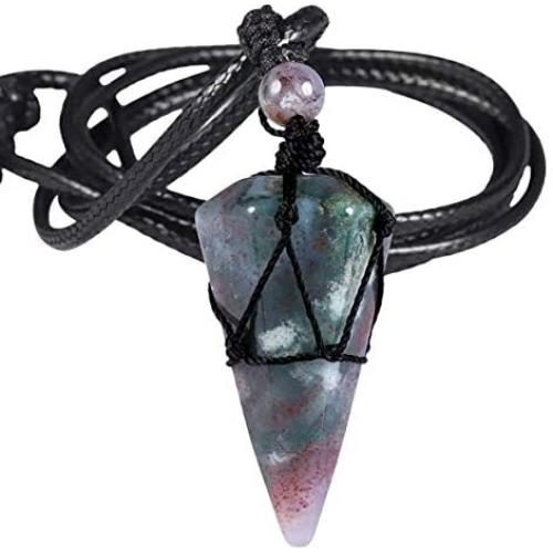 SUNYIK Hexagonal Crystal Point Pendant Necklace for Women Men, Handmade 6 Faceted Healing Crystal Amulet Macrame Jewelry for Unisex, Adjustable