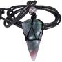 SUNYIK Hexagonal Crystal Point Pendant Necklace for Women Men, Handmade 6 Faceted Healing Crystal Amulet Macrame Jewelry for Unisex, Adjustable