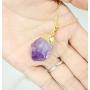 KISSPAT Unpolished Raw Amethyst Stone Pendant Necklace with 26 Long Chain