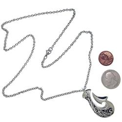 Fish hook Hawaiian Maori Polyneian Hei matau Silver Pewter Mens Pendant Necklace Wealth Prosperity Charm Protection Amulet Safe Travel Safe at sea Talisman for unisex men w Stainless Steel Chain