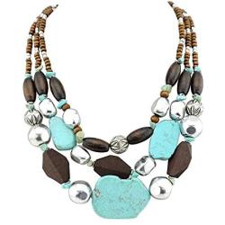 Bocar Personalized Layered Strands Turquoise Statement Chunky Necklace for Women Gifts