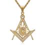 Lee Island Fashion 24K Gold Plated CZ Fully Iced-Out Freemason Pendant Stainless Steel Necklace, 24 inch Chain Jewelry