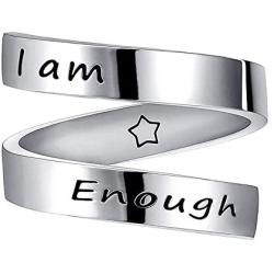 Flzaitian Stainless Steel Open Wrap Ring Inspirational Jewelry Encouragement Gift Adjustable Graduation Cocktail Party Ring