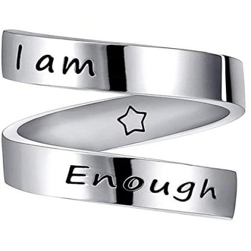 Flzaitian Stainless Steel Open Wrap Ring Inspirational Jewelry Encouragement Gift Adjustable Graduation Cocktail Party Ring
