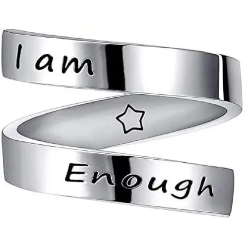 Flzaitian Stainless Steel Open Wrap Ring Inspirational Jewelry Encouragement Gift Adjustable Graduation Cocktail Party Ring