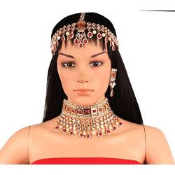 Touchstone Indian Bollywood Gorgeous Intricate Workmanship Mughal White Colorful Rhinestone Crystal Wedding Designer Jewelry Choker Necklace Set in Gold and Silver Tone for Women.