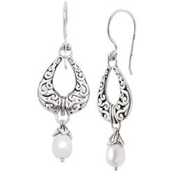 Silpada Enchanted Isle 6.5-7 mm Freshwater Cultured Pearl Open Teardrop Filigree Drop Earrings in Sterling Silver