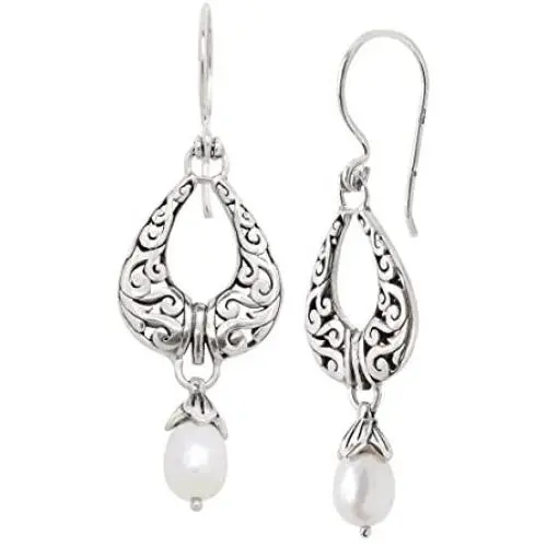 Silpada Enchanted Isle 6.5-7 mm Freshwater Cultured Pearl Open Teardrop Filigree Drop Earrings in Sterling Silver Silpada Enchanted Isle 6.5-7 mm Freshwater Cultured Pearl Open Teardrop Filigree Drop Earrings in Sterling Silver