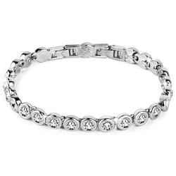 Conmisun Cubic Zirconia Tennis Bracelet for Women, Round Cut Swarovski Crystals Men Bracelets White Gold Plated Jewelry Gifts for Girls 6.5''+1''