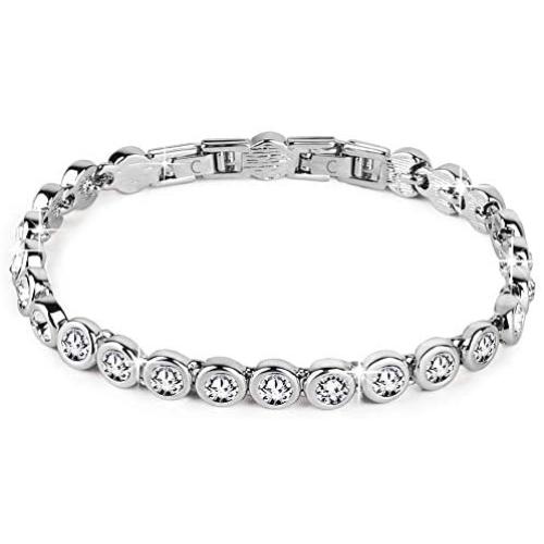 Conmisun Cubic Zirconia Tennis Bracelet for Women, Round Cut Swarovski Crystals Men Bracelets White Gold Plated Jewelry Gifts for Girls 6.5''+1''