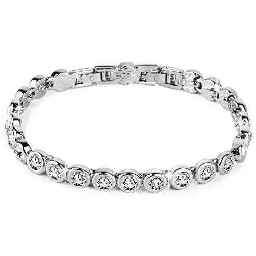 Conmisun Cubic Zirconia Tennis Bracelet for Women, Round Cut Swarovski Crystals Men Bracelets White Gold Plated Jewelry Gifts for Girls 6.5''+1''