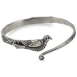 Culture Cross Thin Handmade Silver Bird Bangle Bracelet | Silver Rustic Bohemian VintagebHill Tribe Ethnic Tribal Jewelry for Women or Men