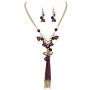 Bocar Long 2 Layer Chain Unique Flower Pendant Tassels Necklace Earrings Women Jewelry Set